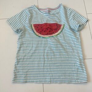 Mini Boden Aqua Striped Tee with Watermelon Design